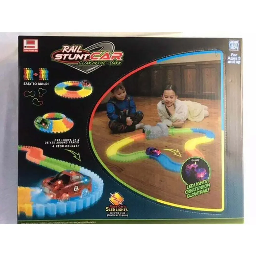 Rail Stunt Car Glow in the Dark LED lights create neon contrail 169 pieces